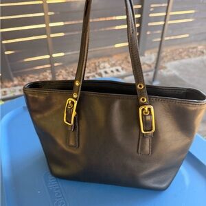 Coach Black Leather Tote with Gold Accents